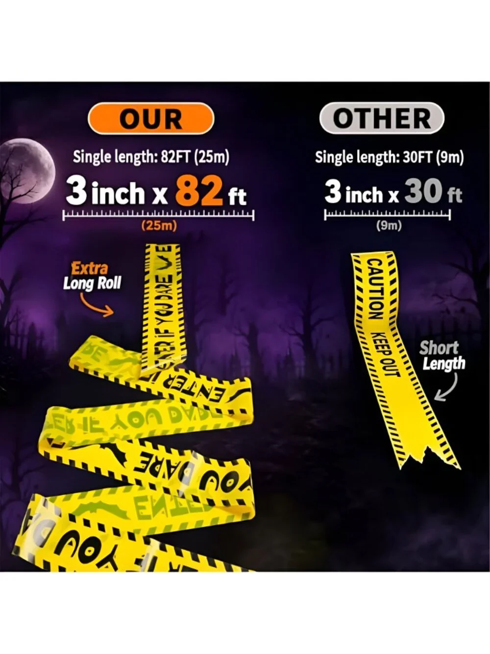 328ft Halloween Caution Tape 4 Pack 3in Warning Tape,82ft/Roll